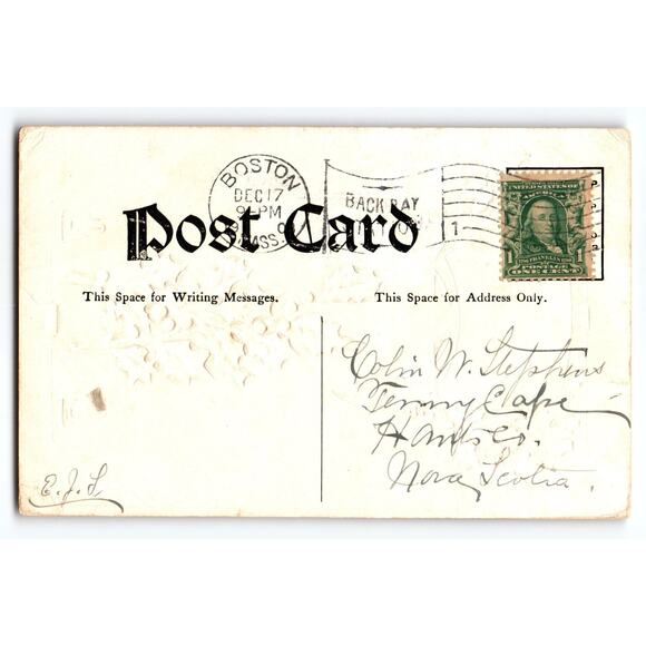 Vintage Embossed Christmas Postcard Holly & Snowy Cottage 1910s - Picture 2 of 2